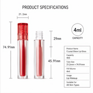 Brillo Labial Voluminizador Orgánico con Purpurina 4ml, Botella Redonda Transparente para Maquillaje de Fiesta, Logo Personalizado - Product Image 2