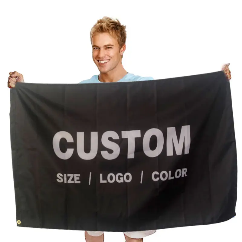 للبيع بالجملة طباعة رقمية اختيارية مقاس 3 × 5 قدم للأماكن الخارجية بوليستر أعلام إعلانية لافتة شعار علم مخصص