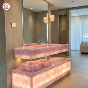 Mobile Bagno in Onice Rosa Personalizzato <span class=keywords><strong>con</strong></span> Retroilluminazione <span class=keywords><strong>LED</strong></span>, Lavabo in Pietra Naturale, Top Lusso in Pietra Naturale - Product Image 6