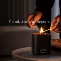 Bougie parfumée pour la maison personnalisable NOVA, un cadeau idéal, fabriquée à partir de cire de soja et de noix de coco entièrement naturelle, avec boîte
