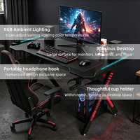 Bureau de jeu ergonomique pour setup de gaming, station de travail informatique, table gamer RGB avec éclairage LED – Offre Spéciale