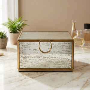 Golden Brass <b>Mirrored</b> Jewelry Box With Handle Storage Organizer - Product Image 3