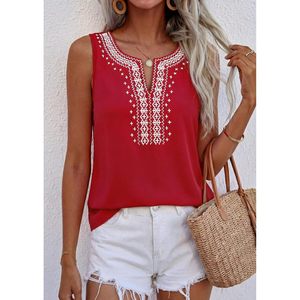 Womens Tank <b>Tops</b> Sleeveless V Neck Embroidered Boho <b>Top</b> Summer Casual Wear White Cotton Breathable Beach Vacation Style - Product Image 6