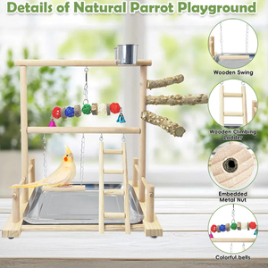Jouet de parc d'activités en bois pour perroquets OF Pet, avec perchoir, échelle et mangeoires - Product Image 5