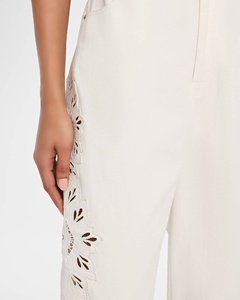 กางเกงยีนส์ทรงตรงผ้าฝ้ายสำหรับผู้หญิงแฟชั่นสไตล์ลำลองสีขาวเอวสูงพร้อมลายปักตาไก่ - Product Image 3