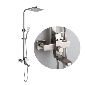 Robinet monocommande ZEPENG en acier inoxydable 304 brossé, douchette carrée murale, barre coulissante portable, douche chaude et froide - Product Image 1