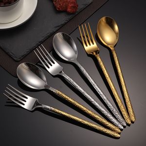 Juego de cubiertos de acero inoxidable 430 con mango martillado, cuchillo, tenedor y cuchara, para restaurante occidental, hotel, cuchillo para carne, apto para lavavajillas - Product Image 5