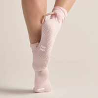 Chaussettes de yoga POPSOX personnalisées roses respirantes en tricot avec sangle antidérapante pour femmes, fitness, pilates