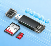 Lector de Tarjetas 2 en 1 USB 3.0 Tipo C de Plástico Gris al por Mayor, Conector Dual, Puente de Datos SuperSpeed, Adaptador de Tarjetas de Memoria Externa SD TF