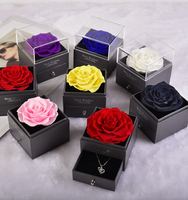 Boîte en acrylique pour bijoux avec fleurs préservées, rose éternelle, collier « Je t'aime », coffret cadeau pour la Saint-Valentin