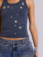 Nouveau débardeur sans manches unisexe taille haute coupe ajustée, style Jaded, tendance Spicy-girl, orné de rivets, uni, antibactérien, Été 2026