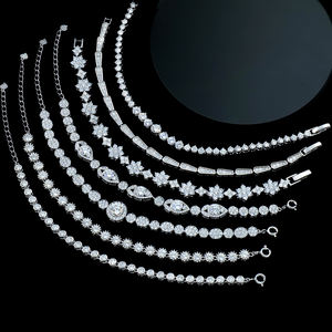 Pulsera de tenis de eslabones ajustable de plata de ley con moissanita VVS engastada, diseño de girasol, varios estilos, moderna, para mujer, regalo para fiesta - Product Image 4