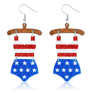 Divertidos pendientes de acrílico con diseño de bandera del Día de la Independencia 2026, joyería de moda, lindos colgadores de madera para bikini, pendientes de gota de acrílico con purpurina sexy para mujer - Product Image 3