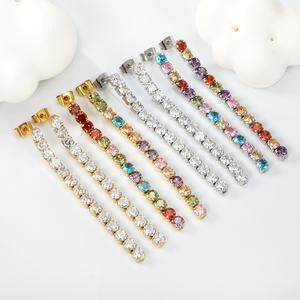 Boucles d'oreilles pendantes en acier inoxydable plaqué or 18 carats avec zircon et cristaux colorés pour soirée, vente en gros de bijoux de mode - Product Image 4