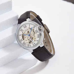 <span class=keywords><strong>Montre</strong></span> Mécanique de Luxe Entièrement Automatique <span class=keywords><strong>Personnalisable</strong></span> pour <span class=keywords><strong>Homme</strong></span>, Boîtier en Alliage de 22 mm, Cadran au Design Creux, Bracelet en Cuir Tendance, Verre - Product Image 2
