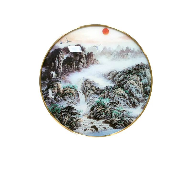 Rond nouveau style chinois acrylique paysage peinture lumineuse lampe à LED cristal porcelaine porche murale