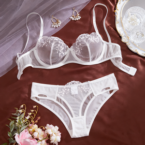 Liquidazione Magazzino USA: Set Lingerie Intima da Donna in Rete Trasparente con Ricamo Albero <span class=keywords><strong>Bianco</strong></span>, <span class=keywords><strong>Reggiseno</strong></span> con Ferretto e Slip Cut-Out - Product Image 1