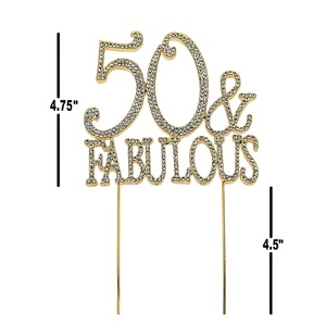 50 & FABULOUS <span class=keywords><strong>50e</strong></span> <span class=keywords><strong>anniversaire</strong></span> gâteau Topper cristal strass sur argent ou or métal fête décoration faveurs - Product Image 1