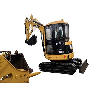 Mini-excavatrice CAT 303 CR L jaune et noire, bras hydraulique, godet, machine sur chenilles, mini-excavatrice CAT 303 CR L d'occasion - Product Image 1
