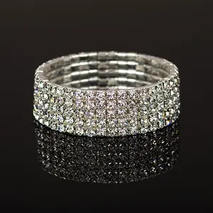 Bracelet femmes mariage bijoux de mariée Bling mode 3 5 rangées plein cristal strass élastique Bracelet bracelets
