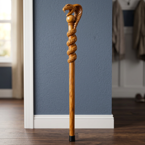 Canne de randonnée en bois massif sculptée à la main en forme de tête de serpent, pliable en 2 sections, canne décorative pour l'intérieur et l'extérieur - Product Image 3
