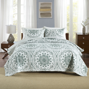 Set di Biancheria da Letto in Microfibra Boryard, Copriletto Trapuntato con Stampa Mandala Verde e Bianco, Misura King e Queen per la Casa - Product Image 1