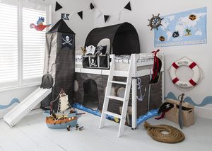 Lit superposé moderne en bois massif pour garçon avec toboggan et rangement caché, écologique, blanc, pour <span class=keywords><strong>chambre</strong></span> à coucher - Product Image 2