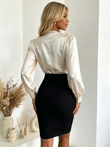 Chemise élégante à volants, col en V, manches longues, service personnalisé, vêtements de bureau pour femmes, haut boutonné pour occasions professionnelles quotidiennes - Product Image 3