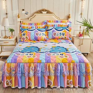 Ensemble de jupes de lit de haute qualité, couvre-lit double couche, <span class=keywords><strong>drap</strong></span> de lit imprimé floral, jupe de lit bilatérale + 2 paires de taies d'oreiller - Product Image 3