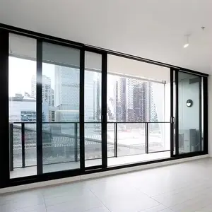 French Style Hot Sale customized waterproof black color impact thermal break soft closing double glass aluminum sliding door