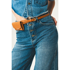 Jeans Rilassati con Orlo Arrotolato e Bottoni a Vista in Blu - Product Image 5