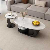 Table basse ovale en métal et ardoise de style italien moderne et luxueux pour salon dans les petits espaces avec tiroirs