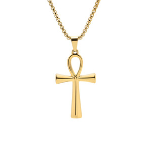 Trang Sức Tôn Giáo Ai Cập Cổ Đại Không Phai Màu Đơn Giản Mặt Dây Chuyền Chữ Thập Bằng Thép Titan Vòng Cổ Vàng <span class=keywords><strong>Gents</strong></span> Hip Hop - Product Image 2