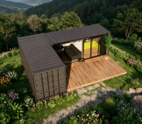 MHY Maison préfabriquée moderne en panneaux sandwich blancs de type L, respirante, à montage rapide, cabane de vacances modulaire avec terrasse pour complexe forestier