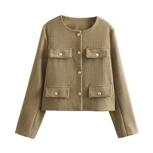 Vêtements d'extérieur pour femmes, veste courte à manches longues pour l'automne, bouton, <span class=keywords><strong>demi</strong></span>-<span class=keywords><strong>saison</strong></span>, manteaux courts élégants pour femmes - Product Image 4
