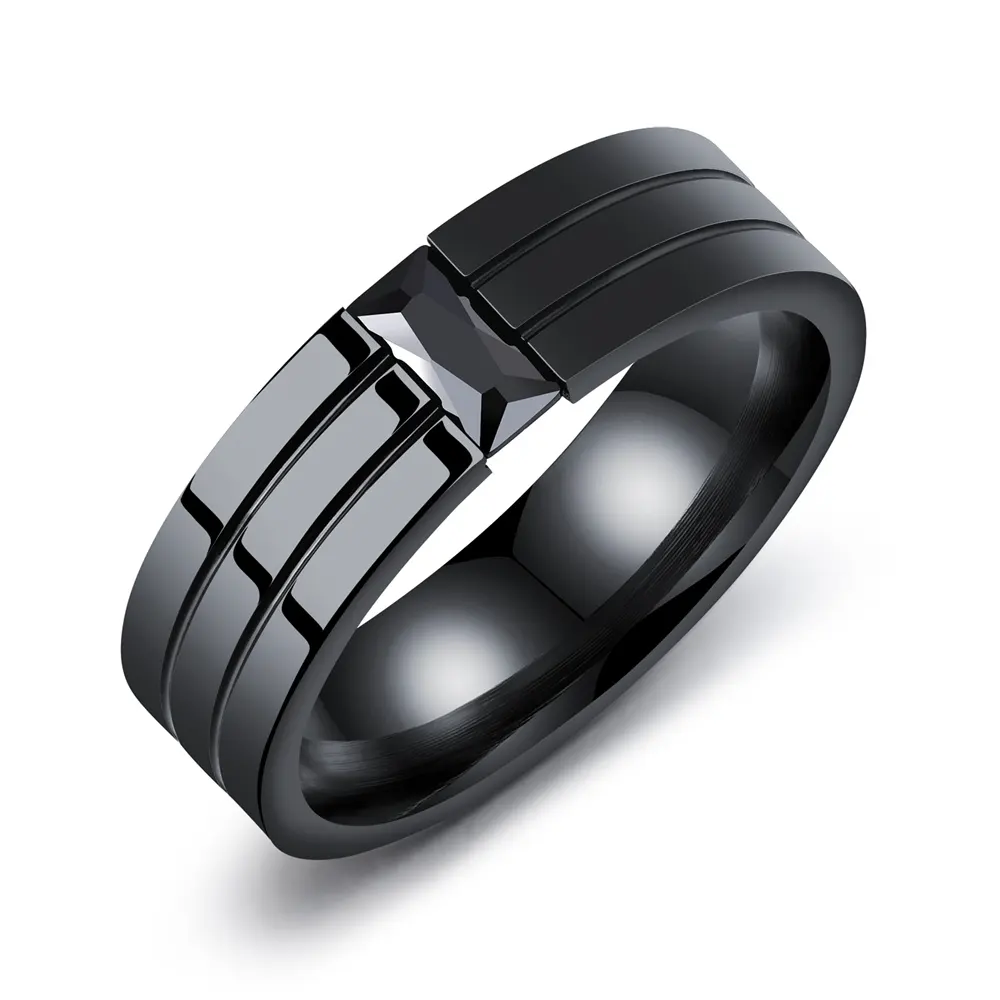 New Design Wholesale Stainless Steel Zircon Black Men Ring Fine Jewelry