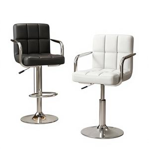 كرسي بار معدني مخصص للمنزل، تصميم عصري بسيط قابل للرفع، مع مسند ظهر دوار وقاعدة دائرية، مناسب لمكتب الاستقبال والكاشير - Product Image 1