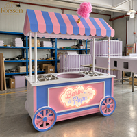 Chariot à Barbe à Papa Mobile avec Auvent Rayé et Enseigne LED pour Mariages, Événements et Organisateurs de Fêtes