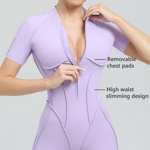 <span class=keywords><strong>Mono</strong></span> de yoga de manga corta con media cremallera personalizado para mujer, con costuras moldeadoras y <span class=keywords><strong>espalda</strong></span> hueca - Product Image 5