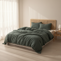 Parure de lit 3 pièces en lin français 100 % naturel pur, housse de couette, drap plat, doux, respirant, anti-humidité, lavé, 200 fils/cm²