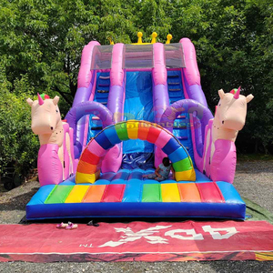 Tobogán inflable de unicornio arcoíris, carrito de unicornio, tobogán inflable doble de calidad comercial, casa de brinco para niños - Product Image 5