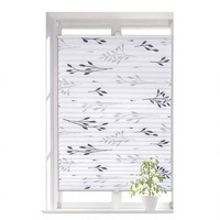 Store enrouleur plissé en polyester motif branche, sans perçage, fixation facile par pinces, occultant, protection solaire, gris