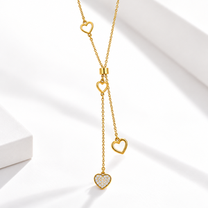 Collar Lariat de Acero Inoxidable Chapado en Oro al Vacío con Circonita Cúbica y Múltiples Corazones, con Cadena Ajustable - Product Image 1