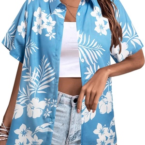 Blusa Hawaiana de Punto con Botones de Coco, Estilo Retro Vintage, Suave y Fresca para Verano, Estampado Floral, Cuello en V, Manga Corta, Logotipo Frontal - Product Image 4