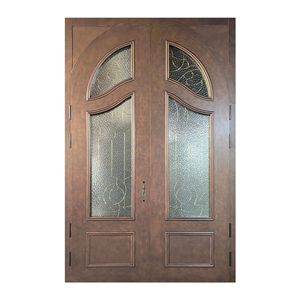 Porte de villa <span class=keywords><strong>à</strong></span> double entrée, style européen, arquée, finition cuivre, porte de sécurité décorative, sur mesure, portes en aluminium et bois. - Product Image 1