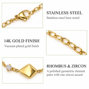 กำไลข้อมือรูปทรงข้าวหลามตัด สแตนเลสประดับเพชรซิร์คอน ชุบทอง 14K แบบสุญญากาศ สีทองและสีเงิน - Product Image 2