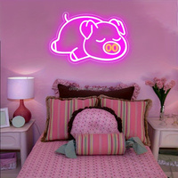 Acrylique mignon cochon endormi LED néon signe décoration murale pour chambre d'enfant maison Restaurant