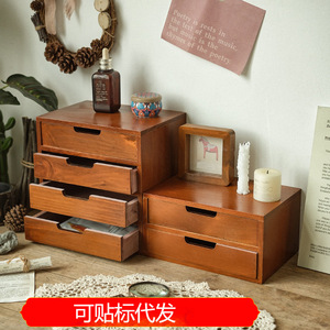 Desktop Three Layer Drawer <b>Storage</b> Cabinet Wooden Cosmetic <b>Box</b> With Drawers <b>Makeup</b> Organizer - Product Image 5