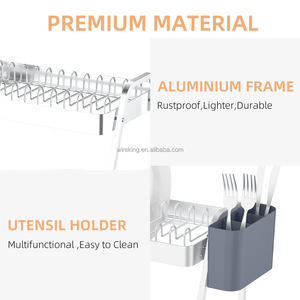 WIREKING Estante de placa de borde alto de óxido de plata de aluminio de 2 capas Organizadores de cocina sobre el fregadero Escurridor de estante de secado de platos - Product Image 5