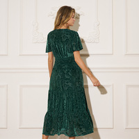 Herbst Winter Rot Schwarz Kurzarm Samtkleid Cocktailparty Club Burnout-Druck Samtkleid für Damen